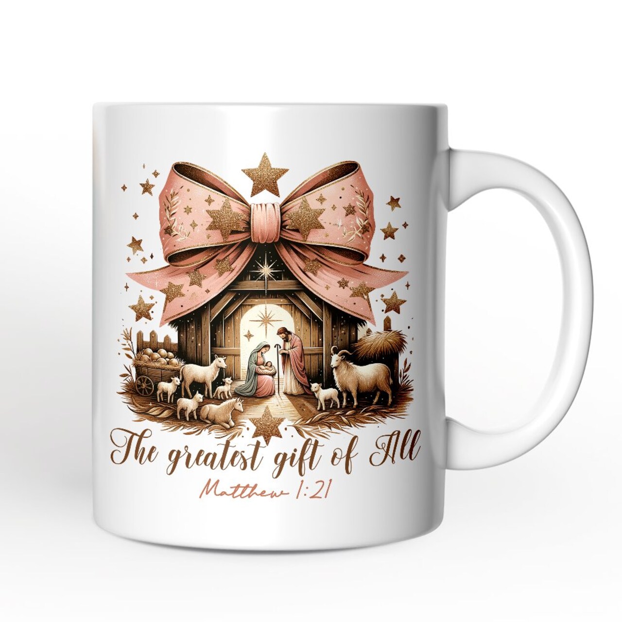 Holy Night Nativity Scene Jesus Mug, The Greatest Gift of All Matthew 1:21 Christian Christmas Gift
